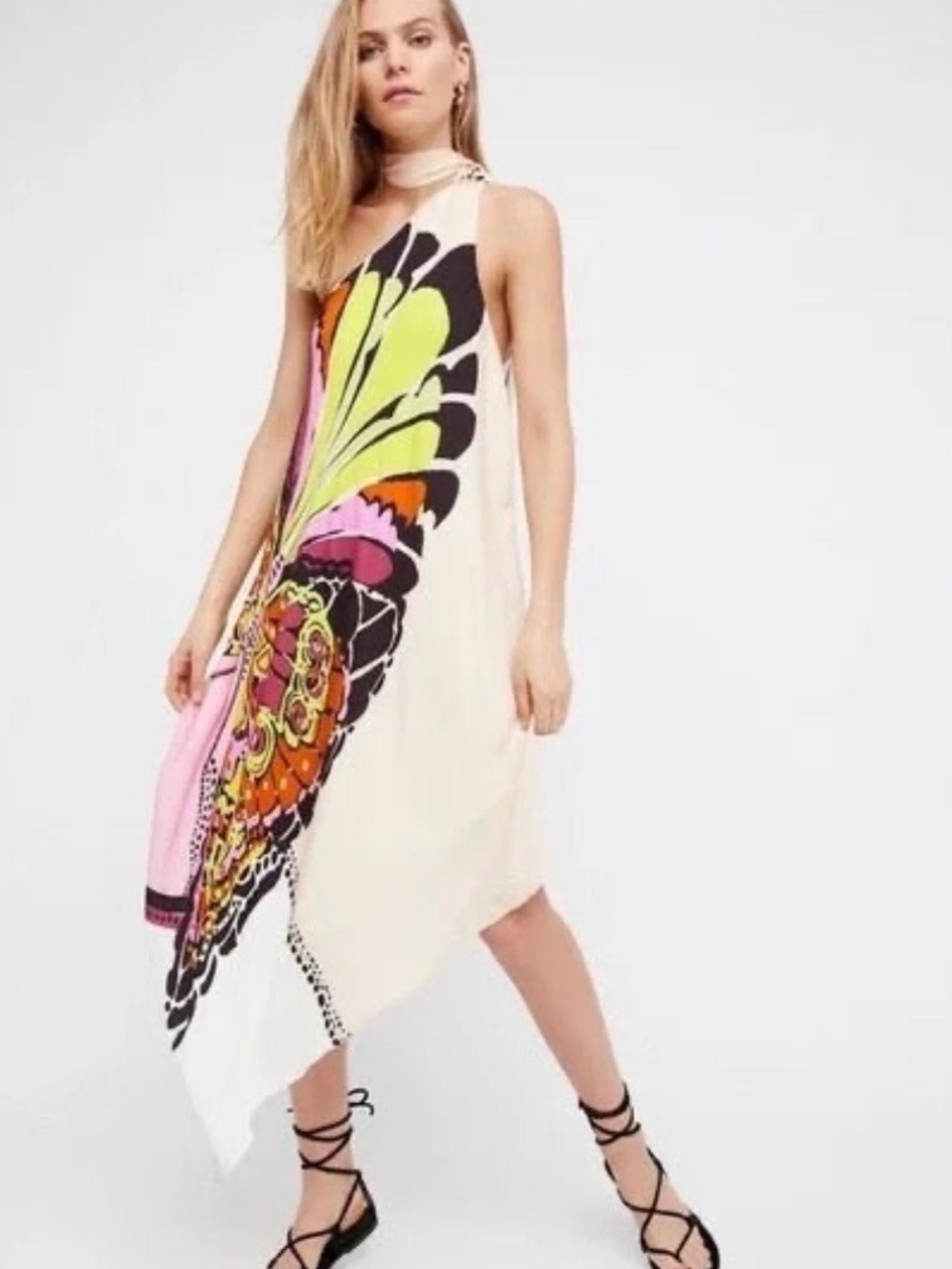 Free People One Shoulder Dress - “Bold As Love” Butterfly Print Asymmetrical- S